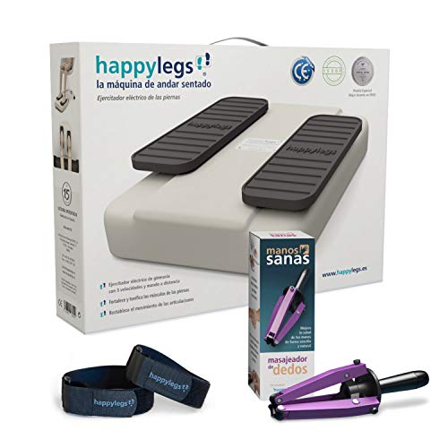 Pack Happylegs 2020 + Manos Sanas + Correas. Máquina para Mover Las Piernas Que Evita Dolores de Espalda y Lumbares. Estimula tu Circulación de Piernas y Manos. ÚNICA Fabricada en España. (Blanco)