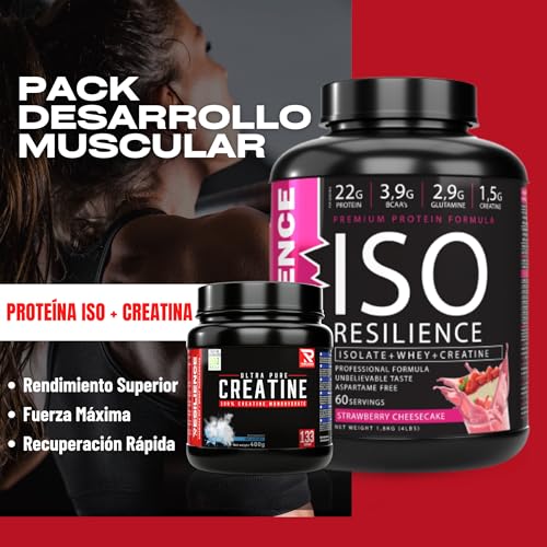 Pack Resilience|Fresa Cheseecake|Proteina Whey|+|Proteina Isolada|1.8 KG+|Creatina 400GR|Proteínas De Suero|Proteinas Para Masa Muscular|+|Creatina Monohidratada|Proteínas Con Creatina|