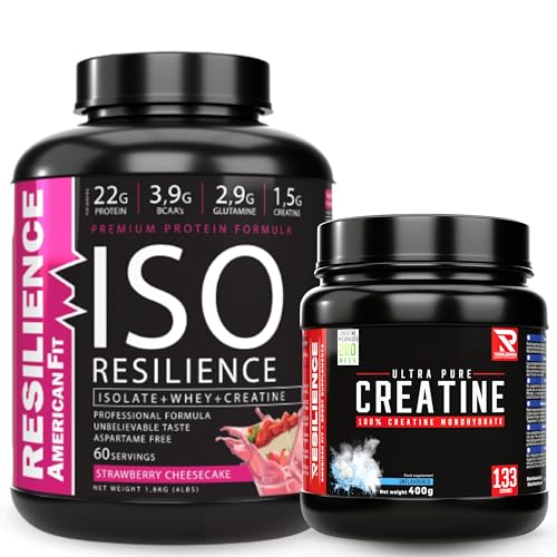 Pack Resilience|Fresa Cheseecake|Proteina Whey|+|Proteina Isolada|1.8 KG+|Creatina 400GR|Proteínas De Suero|Proteinas Para Masa Muscular|+|Creatina Monohidratada|Proteínas Con Creatina|