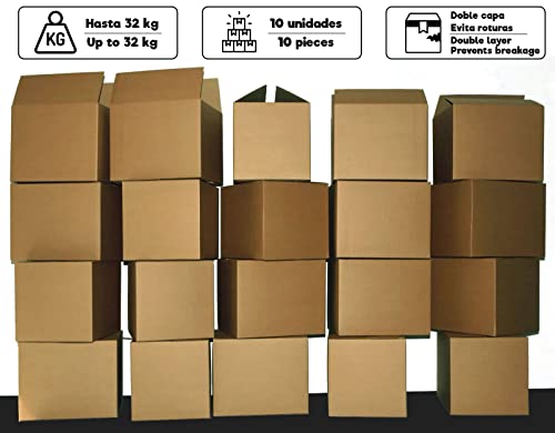 PACKCOBO Cajas de Cartón 60 x 40 x 40 cm para Mudanzas Almacenaje Transporte Reforzado con 2 ondas reforzada sin asa (10 Unidades)