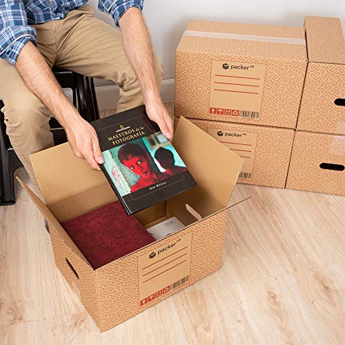 packer PRO Pack 20 Cajas Carton para Mudanzas y Almacenaje Ultra Resistentes con Asas 430x300x250mm