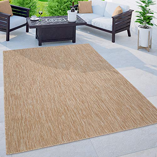 Paco Home Alfombra Exterior Interior Balcón Terraza Alfombra Cocina Monocolor Jaspeado, tamaño:140x200 cm, Color:Naturaleza