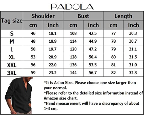 PADOLA Hombre Camisas Lino T-Shirt Suelta Manga Larga Casual Top Color Sólido Camisa de Verano Regular Fit Respirable Henley Camisas Casual (1 Blanco L)