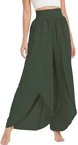 PADOLA Pantalones De Mujer Ligero Cómodo Pantalones de Yoga Transpirable Pierna Ancha Cintura Alta Deportivos De Verano (3XL,Verde Oliva)