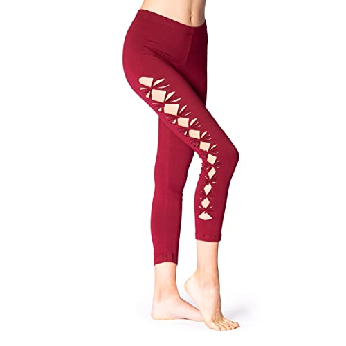 PANASIAM Leggings orgánicos Wati, goa, psitrance, hippie alternativa, leggings ¾, de Nepal, monocolor en S, M, L y XL, burdeos, XL