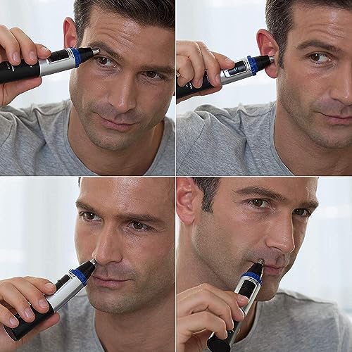 Panasonic ER-GN30-K503 - Naricero/ Recortador de Vello Facial (Nariz, Oreja, Cejas y Bigote, Acero Inoxidable, Función con Pilas, Sistema de Limpieza, male Inteligente) Azul/ Negro/ Plata, Estándar