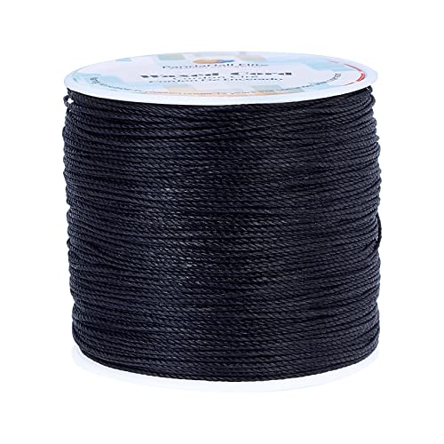 PandaHall Elite 1 Rollo 116 Yards 0.5 mm Negro Cordón de algodón Hilo Encerado Redondo para Hacer bisuteria Pulseras Collar Hilo para Abalorios