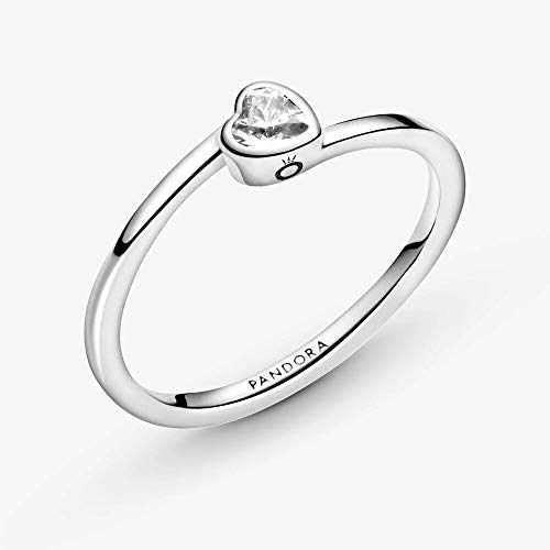 PANDORA Anillo Corazón Solitario Transparente Inclinado 199267 C02 48 MUJER