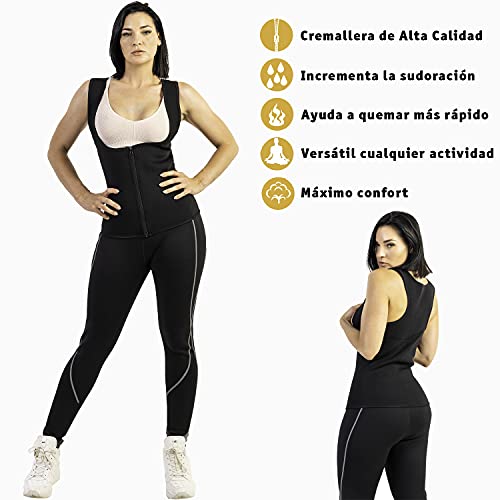 Pantalon Sauna 100% NEOPRENO, Leggins Reductores Adelgazantes, Leggins Anticeluliticos Cintura Alta, Mallas Fitness Push Up consigue una Sudoración efectiva en Deporte Fitness NEGRO (S)