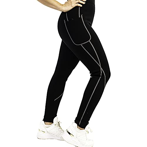 Pantalon Sauna 100% NEOPRENO, Leggins Reductores Adelgazantes, Leggins Anticeluliticos Cintura Alta, Mallas Fitness Push Up consigue una Sudoración efectiva en Deporte Fitness NEGRO (S)