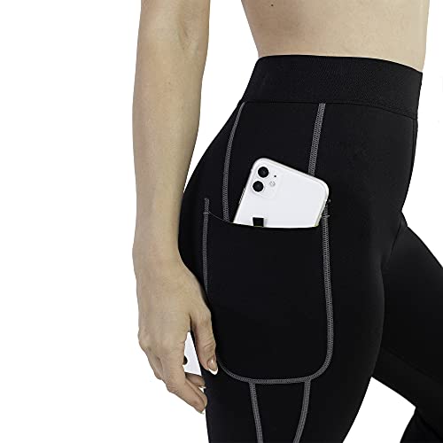 Pantalon Sauna 100% NEOPRENO, Leggins Reductores Adelgazantes, Leggins Anticeluliticos Cintura Alta, Mallas Fitness Push Up consigue una Sudoración efectiva en Deporte Fitness NEGRO (S)