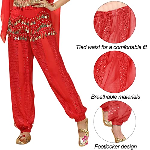 Pantalones bombachos para danza del vientre, pantalones árabes tribales de gasa para mujer, traje de danza del vientre suelto brillante con lentejuelas, pantalón bombacho para yoga, pilates, zumba