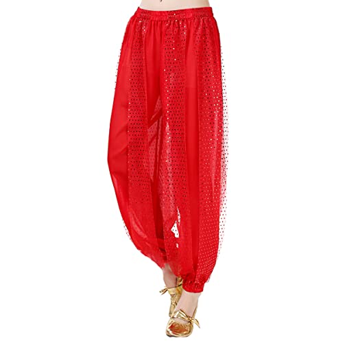 Pantalones bombachos para danza del vientre, pantalones árabes tribales de gasa para mujer, traje de danza del vientre suelto brillante con lentejuelas, pantalón bombacho para yoga, pilates, zumba