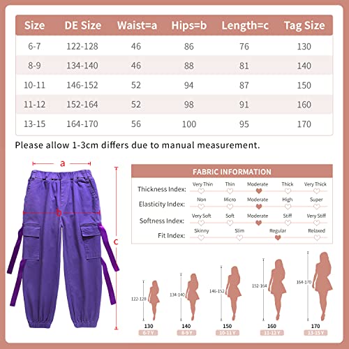 Pantalones Cargo para niños,Pantalones de chándal de Baile Hip Hop Callejero para niño y niña(Morado,11-12 años/160)