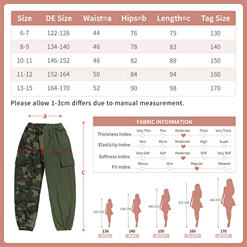 Pantalones Cargo para niños,Pantalones de Chándal de Baile Hip Hop Callejero para niño y niña(Verde Camuflaje,11-12 años/160)