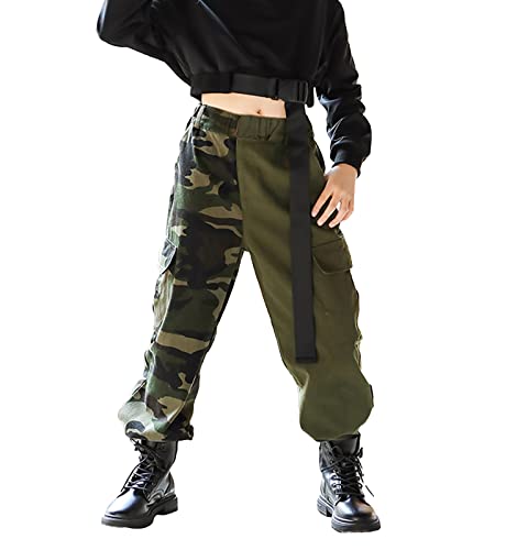 Pantalones Cargo para niños,Pantalones de Chándal de Baile Hip Hop Callejero para niño y niña(Verde Camuflaje,11-12 años/160)