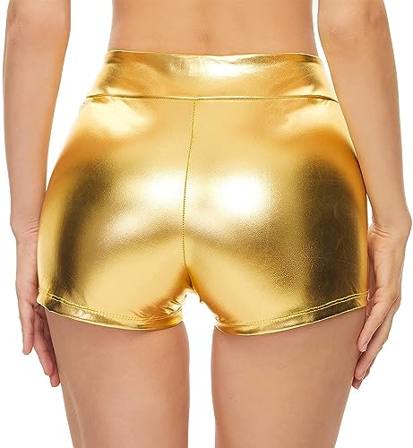 Pantalones Cortos Metálicos Brillante para Mujer, Culotte Sexy Mujer para Disfraces Baile Discoteca y Fiestas (M, Dorada)