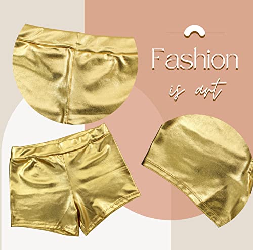 Pantalones Cortos Metálicos Brillante para Mujer, Culotte Sexy Mujer para Disfraces Baile Discoteca y Fiestas (S, Dorada)