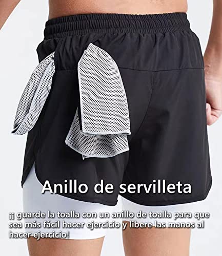 Pantalones Cortos para Correr para Hombre, Pantalones Cortos 2 en 1, Pantalones Cortos Deportivos para Gimnasio, Pantalones de Entrenamiento para Entrenamiento de maratón al Aire Libre Negro 2XL