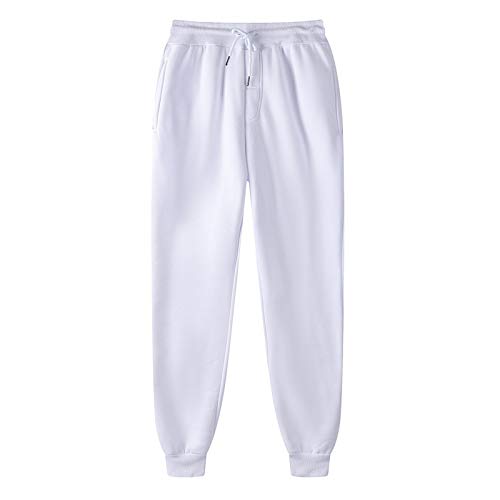 Pantalones de chándal largos para hombre, pantalones de deporte con felpa, otoño e invierno, pantalones de chándal para hombre, pantalones de deporte con cordón, Blanco, L