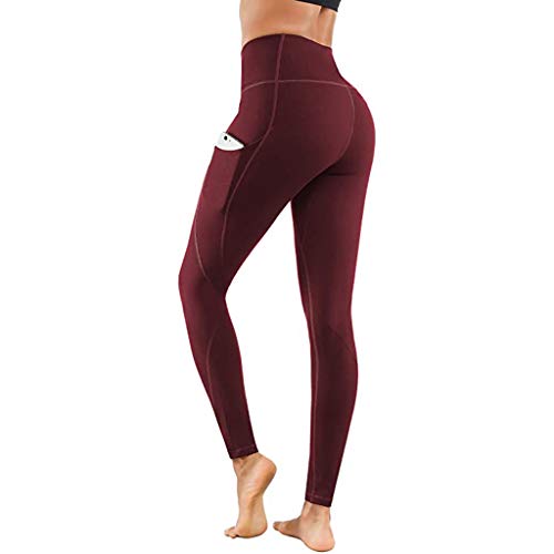 Pantalones de mujer ajustados para fitness, yoga, elásticos, sólidos, pantalones cortos, Vino, XL