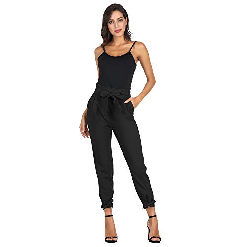 Pantalones de Talle Alto para Mujeres Elegantes con Cinturón Elástico Ligero para Primavera Verano Negro 2XL Cl10903-1