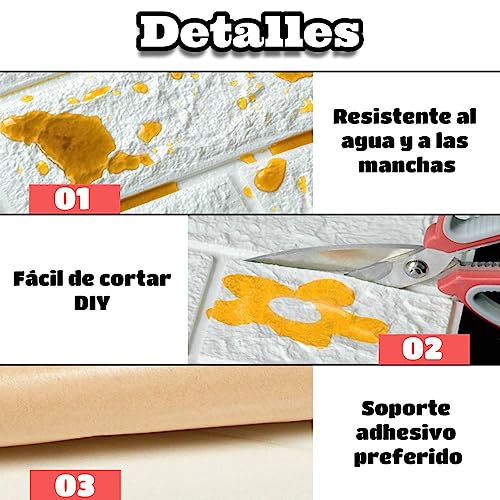 Paquete de 10 Paneles de Pared de Ladrillo, Papel Tapiz de Ladrillo 3D 35x38cm, Paneles Decorativos Para Pared, Panel de Pared de Ladrillo Falso Autoadhesivo para Sala de Estar (10 Unidades, Blanco)