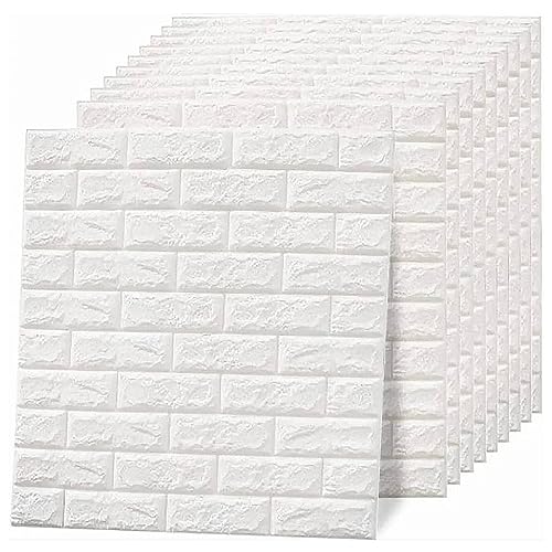 Paquete de 10 Paneles de Pared de Ladrillo, Papel Tapiz de Ladrillo 3D 35x38cm, Paneles Decorativos Para Pared, Panel de Pared de Ladrillo Falso Autoadhesivo para Sala de Estar (10 Unidades, Blanco)