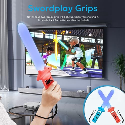 Paquete de 11 accesorios Switch Sports,accesorios para juegos Sports innoAura para Switch con raquetas de tenis, palos de golf, espadas, correa de muñeca, correa para la pierna para Switch/Switch OLED