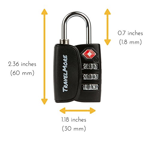 Paquete de 4 Candados para Equipaje con Combinación de 3 Dígitos Aprobado por la TSA e Indicador de Alerta de Apertura para Maletas y Equipaje de Viaje (Negro)