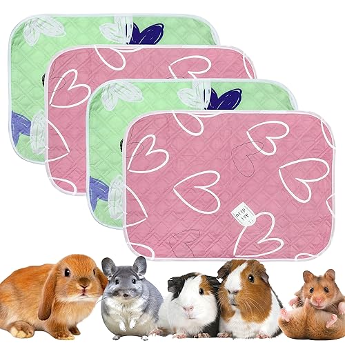 Paquete de 4 forros de jaula de cobayas, ropa de cama reutilizable, rápida absorción, impermeable, almohadillas lavables y secadas al aire para animales pequeños, mascotas, gatos, hámster, conejos, 35