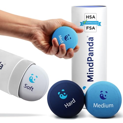 Paquete de bolas antiestrés MindPanda 3X - Alivia El Estrés Para Adultos - Varias Fortalezas Para La Terapia De Manos - Aromaterapia Para La Concentración Y La Relajación