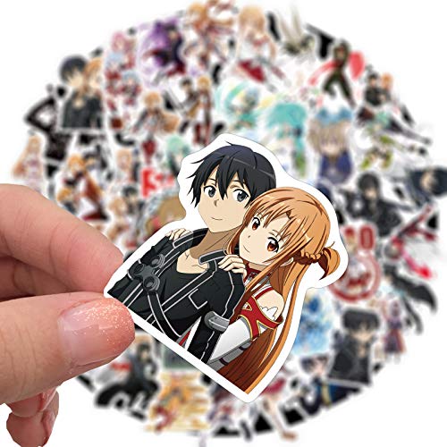 Paquete de pegatinas de anime, 50 piezas de Sword Art Online, pegatinas únicas y geniales para ordenador portátil, botella de agua, guitarra, monopatín, viajes, pegatinas para niños