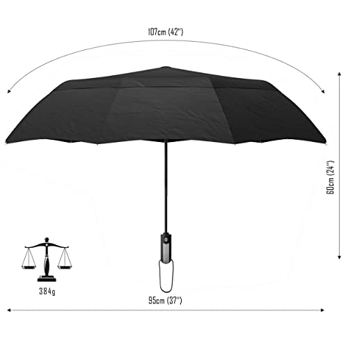 Paraguas Plegable con Teflón Impermeable - Abrir y Cerrar Automático con 9 Varillas a Prueba de Viento hasta 140km/h – Robusto Pequeño Ligero Resistente para Niños y Adultos, Hombres y Mujeres