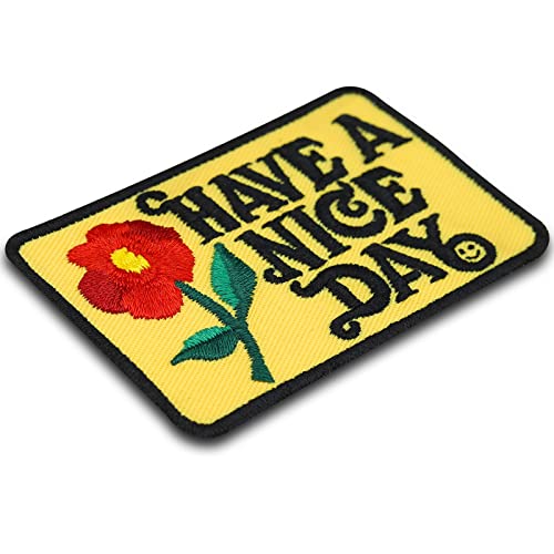 Parches ropa termoadhesivos "Have a nice day" Patch floral para coser/planchar | Motivación bordada | Regalo para bloggers | Aplicación DIY para todo tipo de telas | 70x45 mm