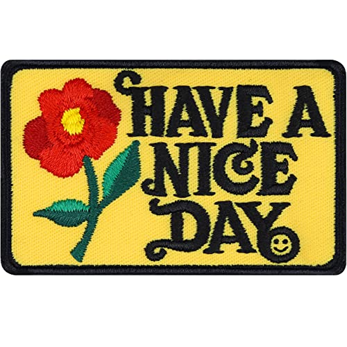 Parches ropa termoadhesivos "Have a nice day" Patch floral para coser/planchar | Motivación bordada | Regalo para bloggers | Aplicación DIY para todo tipo de telas | 70x45 mm