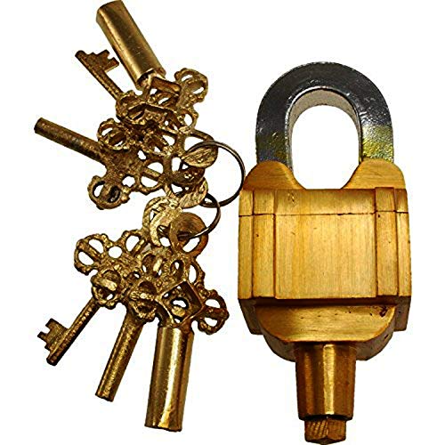 PARIJAT HANDICRAFT Cerradura de jardín funcional de latón cuadrado Tricky Lock Puzzle Candado con 6 llaves (juego de 3 x 2), aspecto vintage resistente