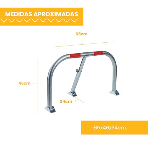 PARKING FACIL | Valla de Parking/Cepo Guardaplazas Modelo Eco-M | Bloqueo Manual con Candado con Bandas Reflectantes | Incluye Candado y Tornillos | Medida Aproximada: 65 x 46 x 34 cm | 1 Ud