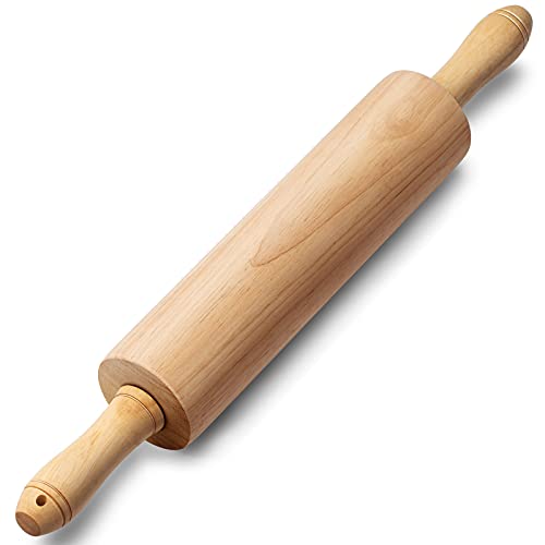 PARMEDU Mattarello Classico en Madera de Haya de 44,5 cm, Rodillo de Amasar con Centro Giratorio y Manijas para todas las Necesidades de Cocción, Modelo BK004