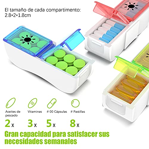 Pastillero Semanal Español 2 Tomas, Jaduoher Pequeño Organizador Medicamentos 7 Dias Diaria con 14 Compartimentos - Muticolor (Multicolor) (Multicolor)