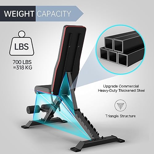 PASYOU Banco de pesas plegable con posiciones ajustables de 9 x 4 x 3 cm, multi banco inclinado como abdominal y espalda para el hogar, carga máxima de 318 kg