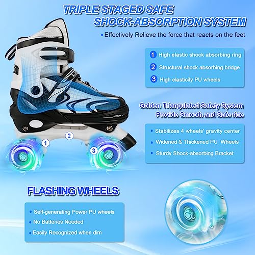 Patines Ajustables para Niños Niñas Principiantes, Patines de 4 Tamaños para Niños Pequeños o Grandes con Ruedas Luminosas (Medium, Negro Blanco)