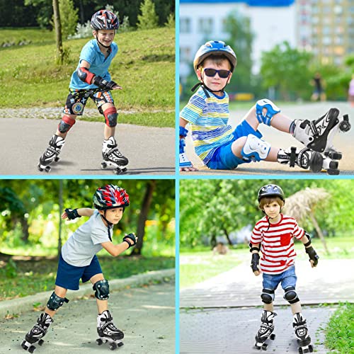 Patines Ajustables para Niños Niñas Principiantes, Patines de 4 Tamaños para Niños Pequeños o Grandes con Ruedas Luminosas (Medium, Negro Blanco)