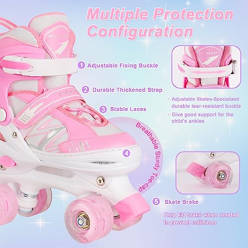 Patines de Niñas para Niños Principiantes, 4 Tamaños Ajustables Patines con Ruedas Luminosas para Niñas Pequeñas (Medium, Rosa)