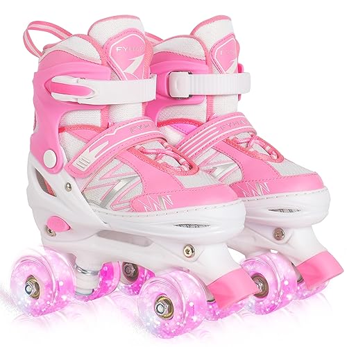 Patines de Niñas para Niños Principiantes, 4 Tamaños Ajustables Patines con Ruedas Luminosas para Niñas Pequeñas (Medium, Rosa)