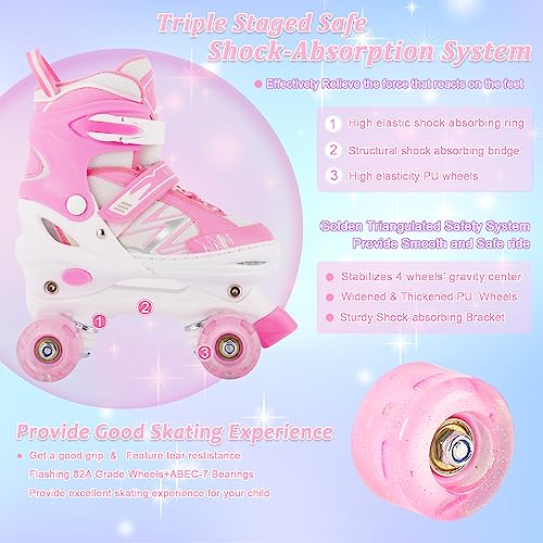 Patines de Niñas para Niños Principiantes, 4 Tamaños Ajustables Patines con Ruedas Luminosas para Niñas Pequeñas (Medium, Rosa)