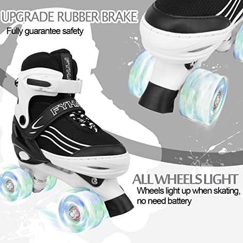 Patines de Ruedas para Niñas, Niños y Adolescentes, Patines Ajustables en 4 Tamaños con Ruedas Luminosas para Principiantes, Patines Deportivos Quad Blanco y Negro, Mediano