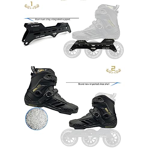 Patines En Línea para Adultos, 3 X 110MM Rueda Patinaje para Mujeres Y Hombres, Profesionales De Patinaje De Velocidad En Línea para Principiantes(Size:44,Color:Black)