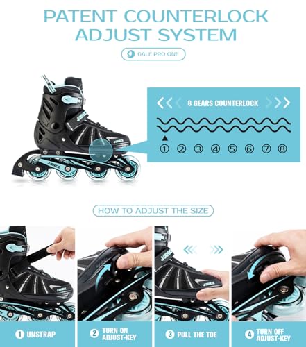 Patines en línea Profesionales con tecnología patentada NiceFit, 8 Tallas Ajustables, Parte Superior de Malla Transpirable con Ruedas iluminadas