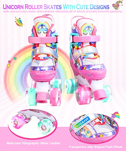 Patines Unicornio para Niños Patines Roller Quad Ajustables con Ruedas Luminosas para Niñas y Niños Principiantes